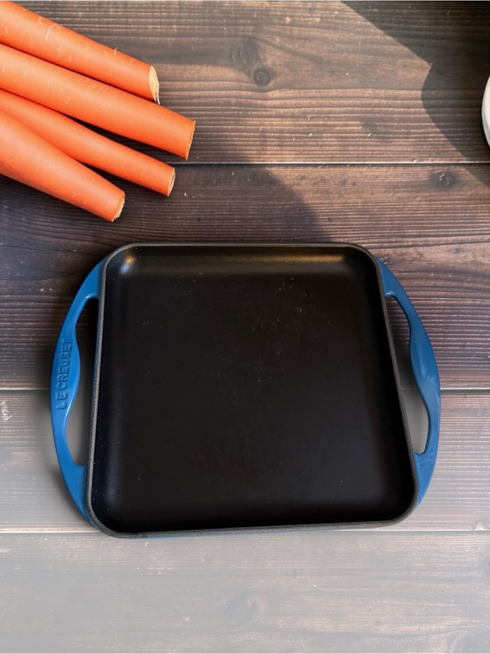 Le Creuset Blue and Black Square Cast Iron Griddle Pan
